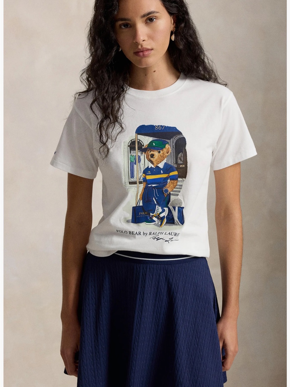 Polo by Ralph Lauren White Graphic Polo Bear Tee with Blue Accents NWOT